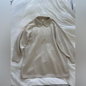 H&M Cream Long Sleeve Sweater Dress with Pearl Collar